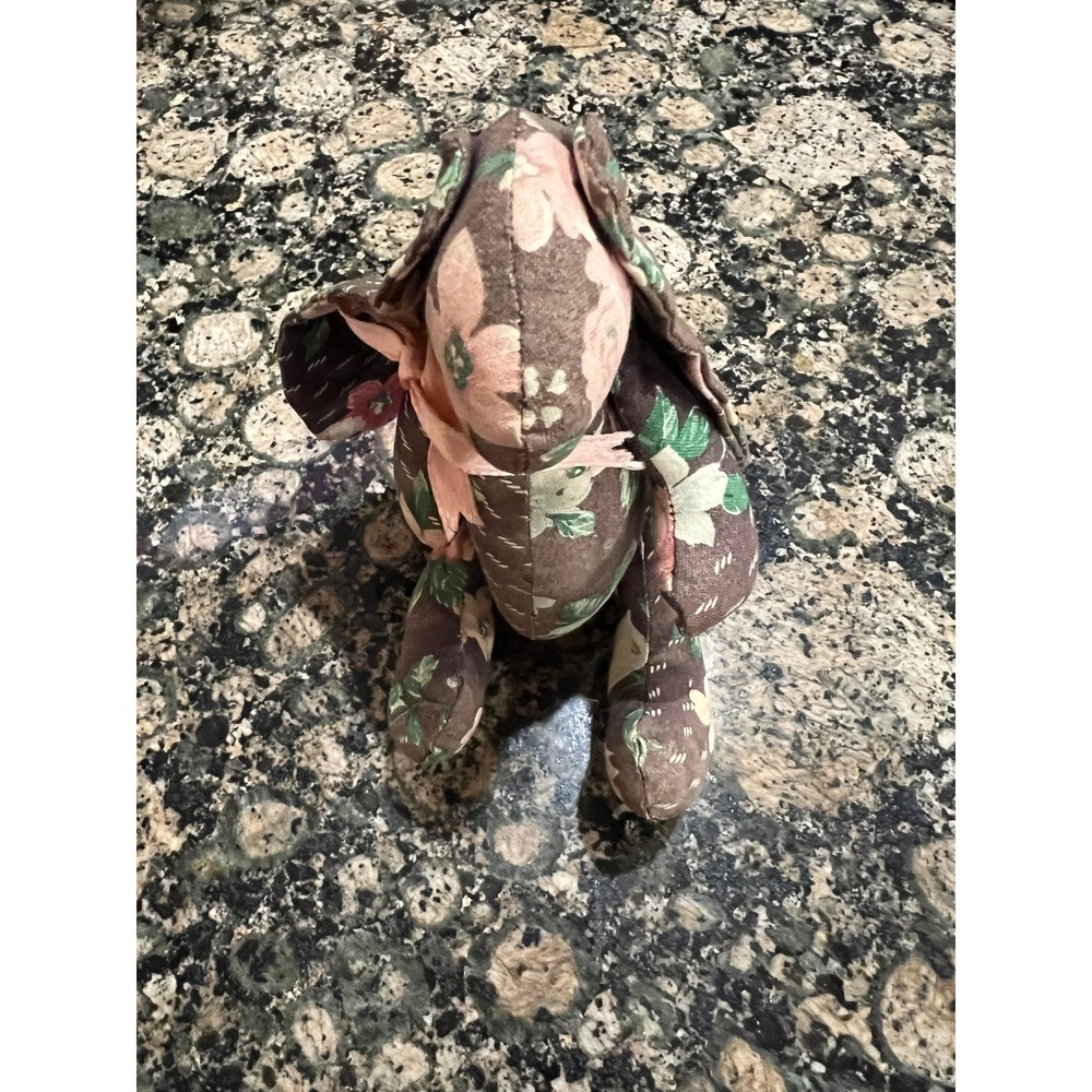Handmade Floral Plush Bunny Rabbit Brown Pink Cottagecore Stuffed Animal 1157